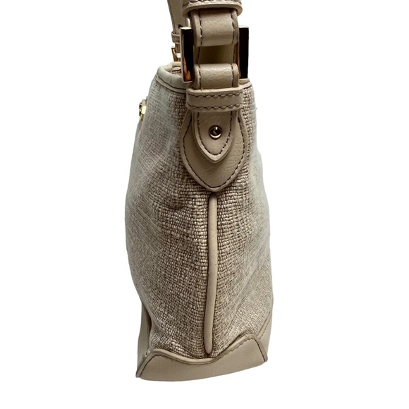 ETIENNE AIGNER Woven Cream Ivory Genuine Leather Trim Shoulder Bag Purse Handbag - Picture 13 of 16